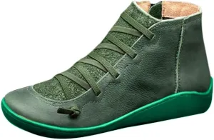 Cathalem Ankle Boots for Women Arch Support Fashion Lace up Side Zip Vintage Booties Flat Heel Vintage Leather Damping Shoes