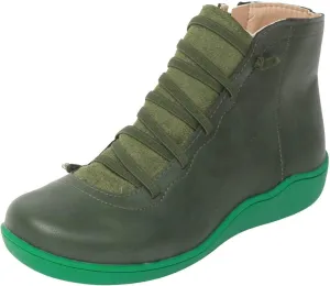 Cathalem Ankle Boots for Women Fall Arch Support Booties Side Zip-up Vintage Leather Damping Shoes Flat Heel Booties