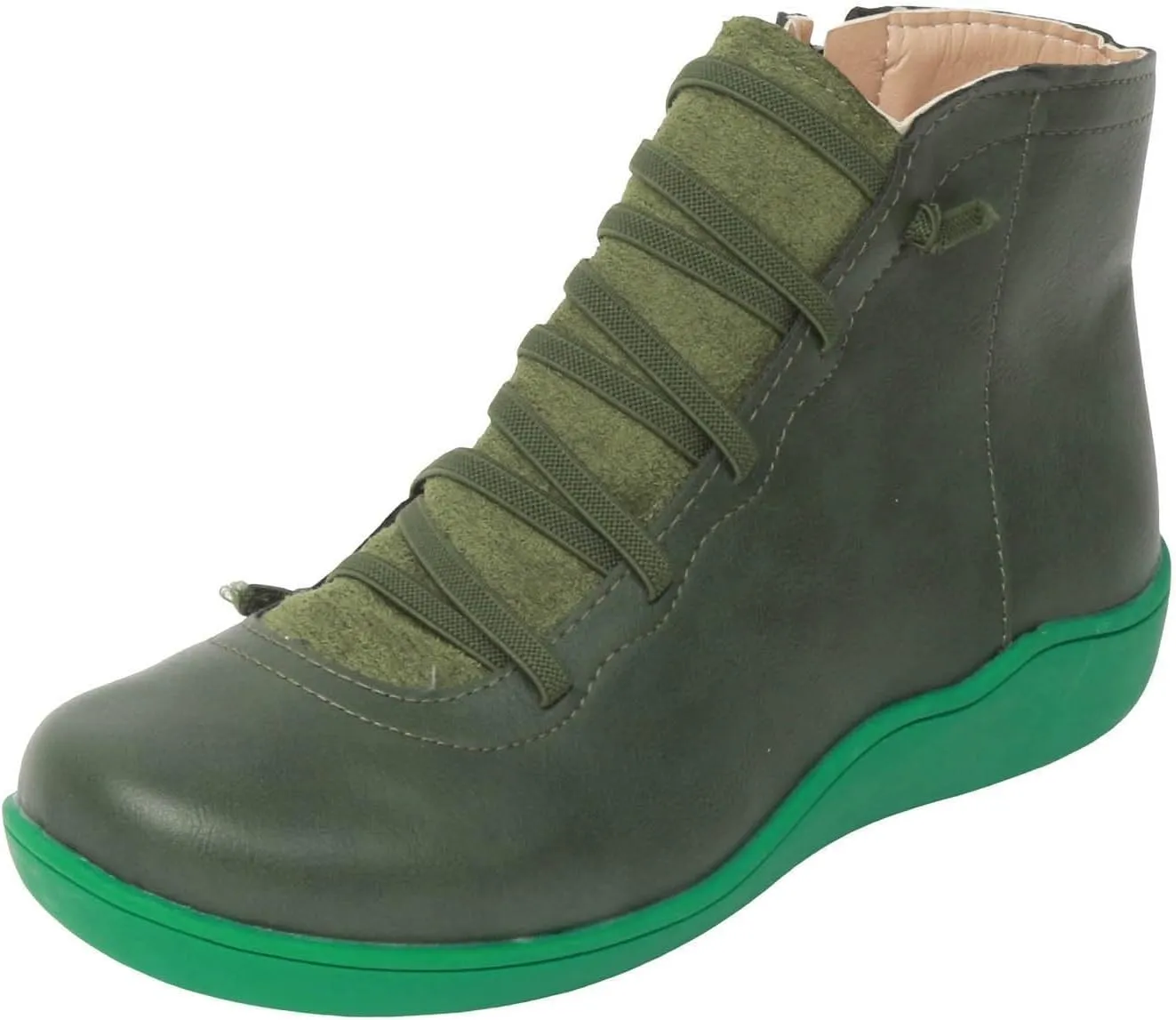 Cathalem Ankle Boots for Women Fall Arch Support Booties Side Zip-up Vintage Leather Damping Shoes Flat Heel Booties