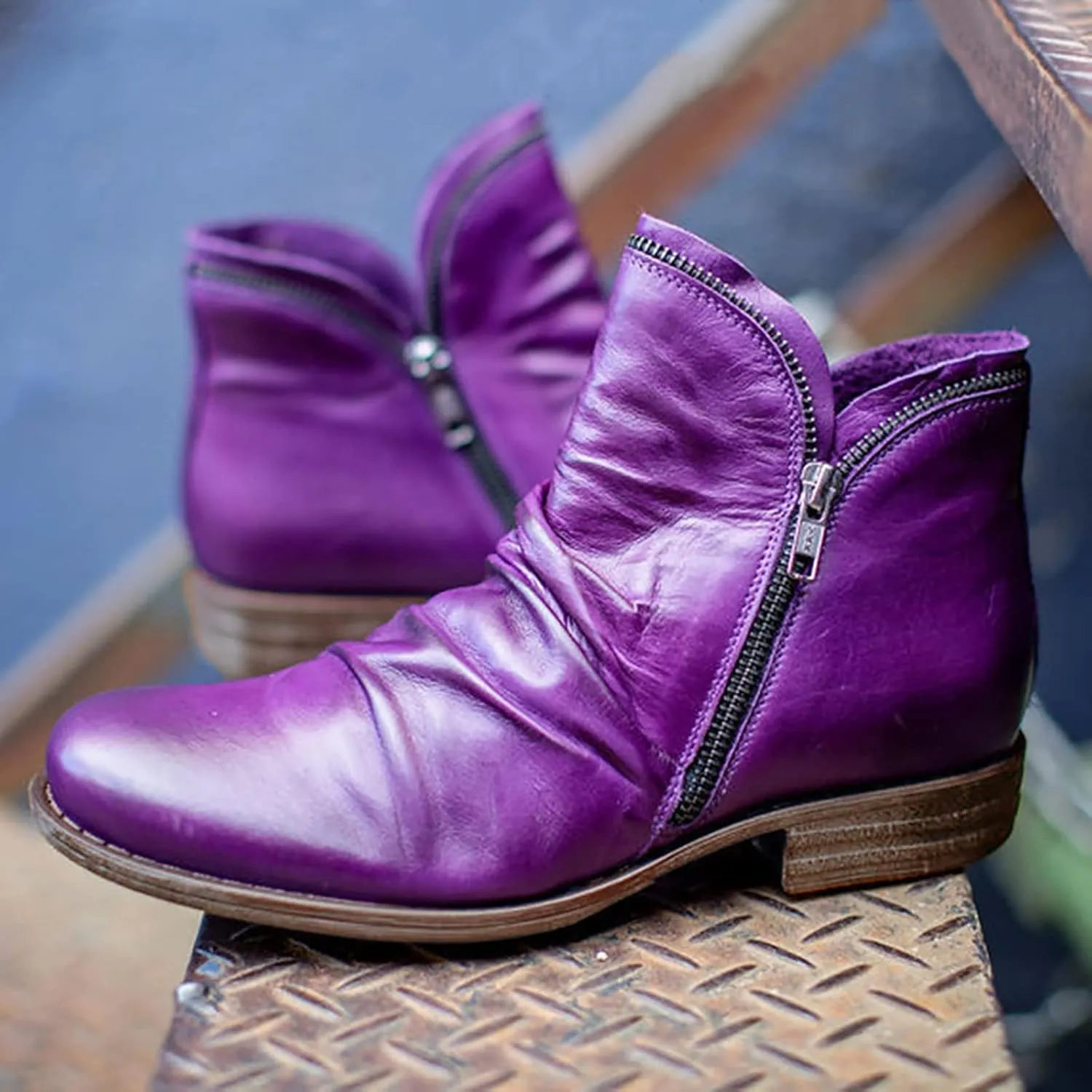 Cathalem Ankle Boots for Women Retro Zipper Womens Boots Low Heel Short Shoes Side Zip-up Vintage Leather Damping Shoes