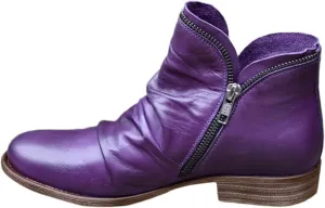 Cathalem Ankle Boots for Women Retro Zipper Womens Boots Low Heel Short Shoes Side Zip-up Vintage Leather Damping Shoes