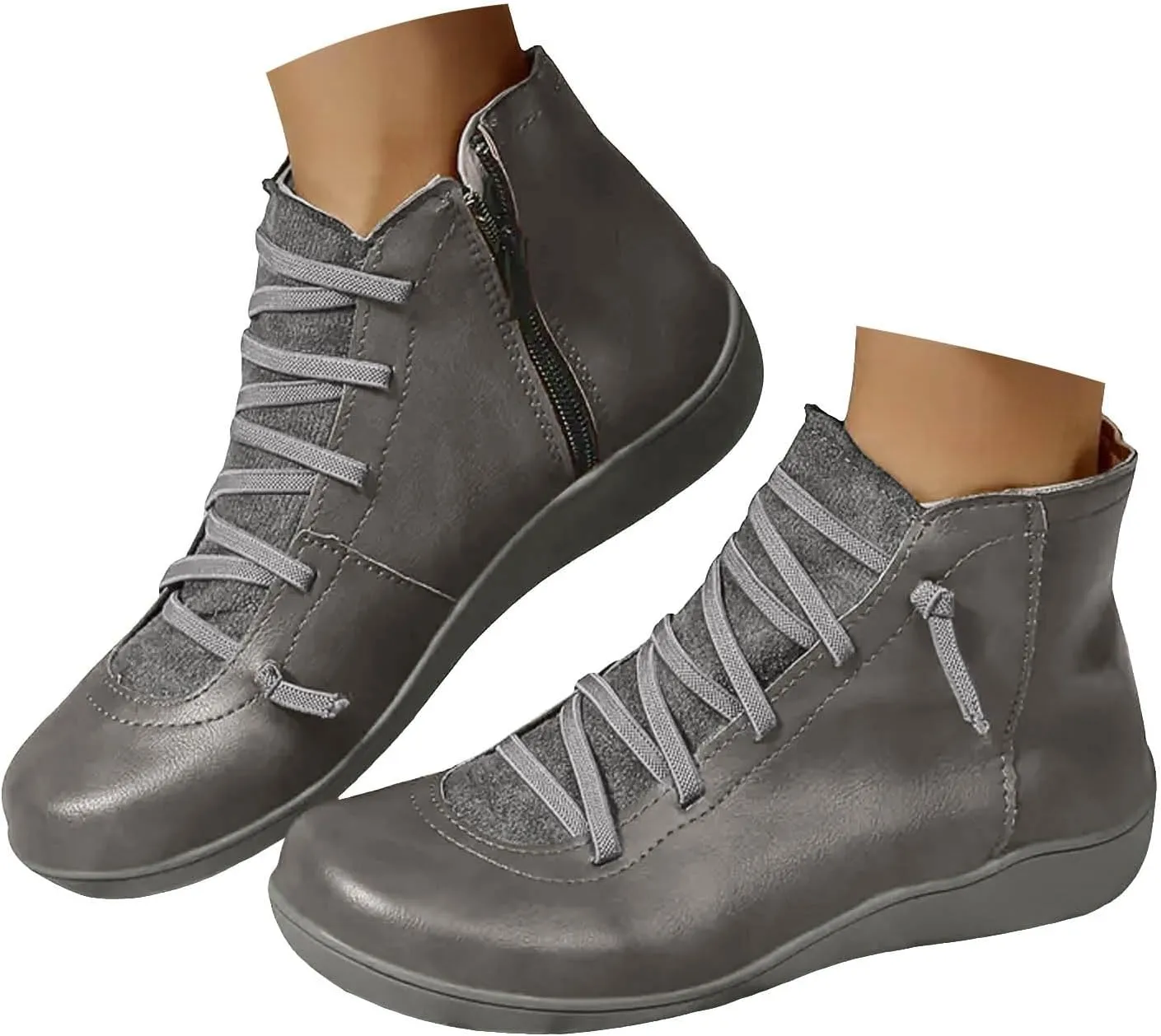 Cathalem Ankle Boots for Women, Womens Arch Support Low Heel Fashion Lace Up Zipper Booties Casual Walking Short Booties
