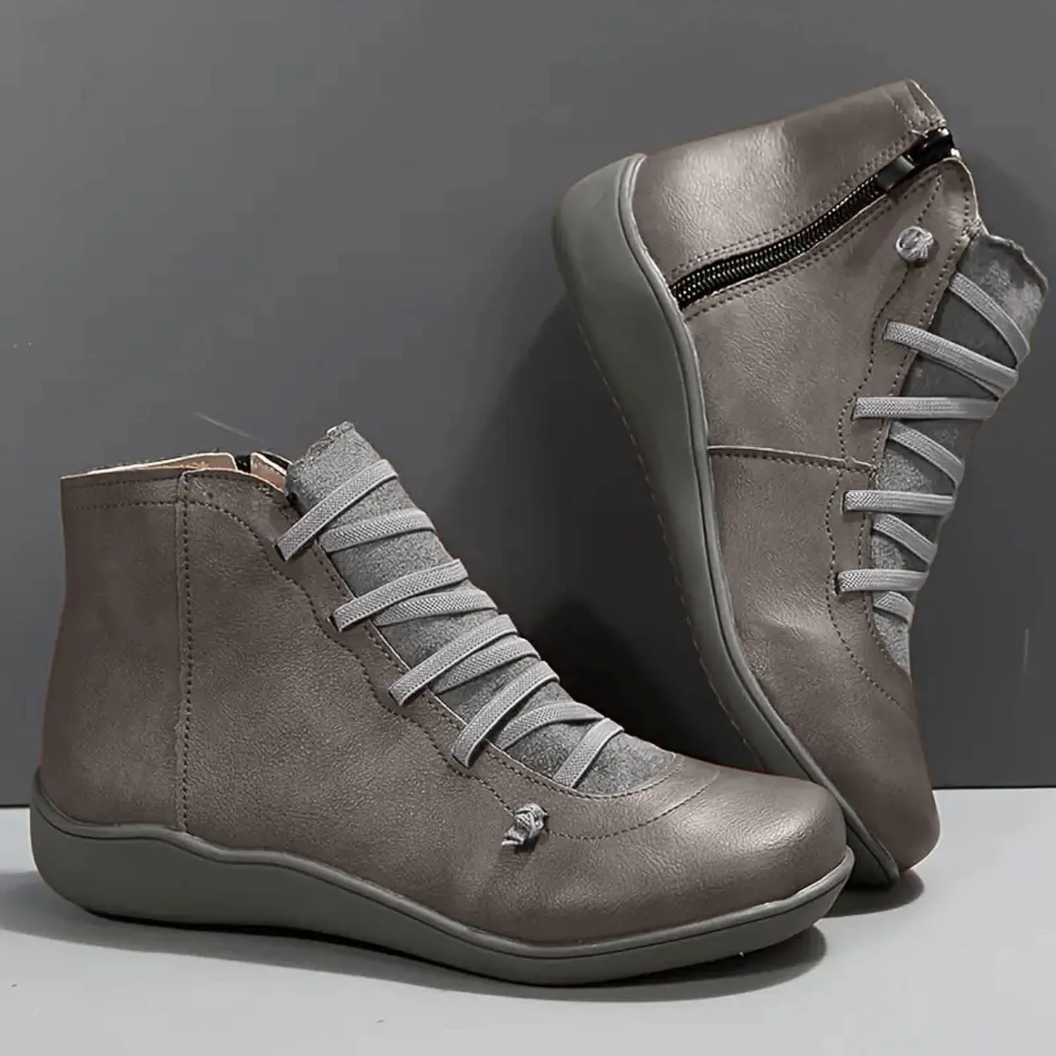 Cathalem Ankle Boots for Women, Womens Arch Support Low Heel Fashion Lace Up Zipper Booties Casual Walking Short Booties