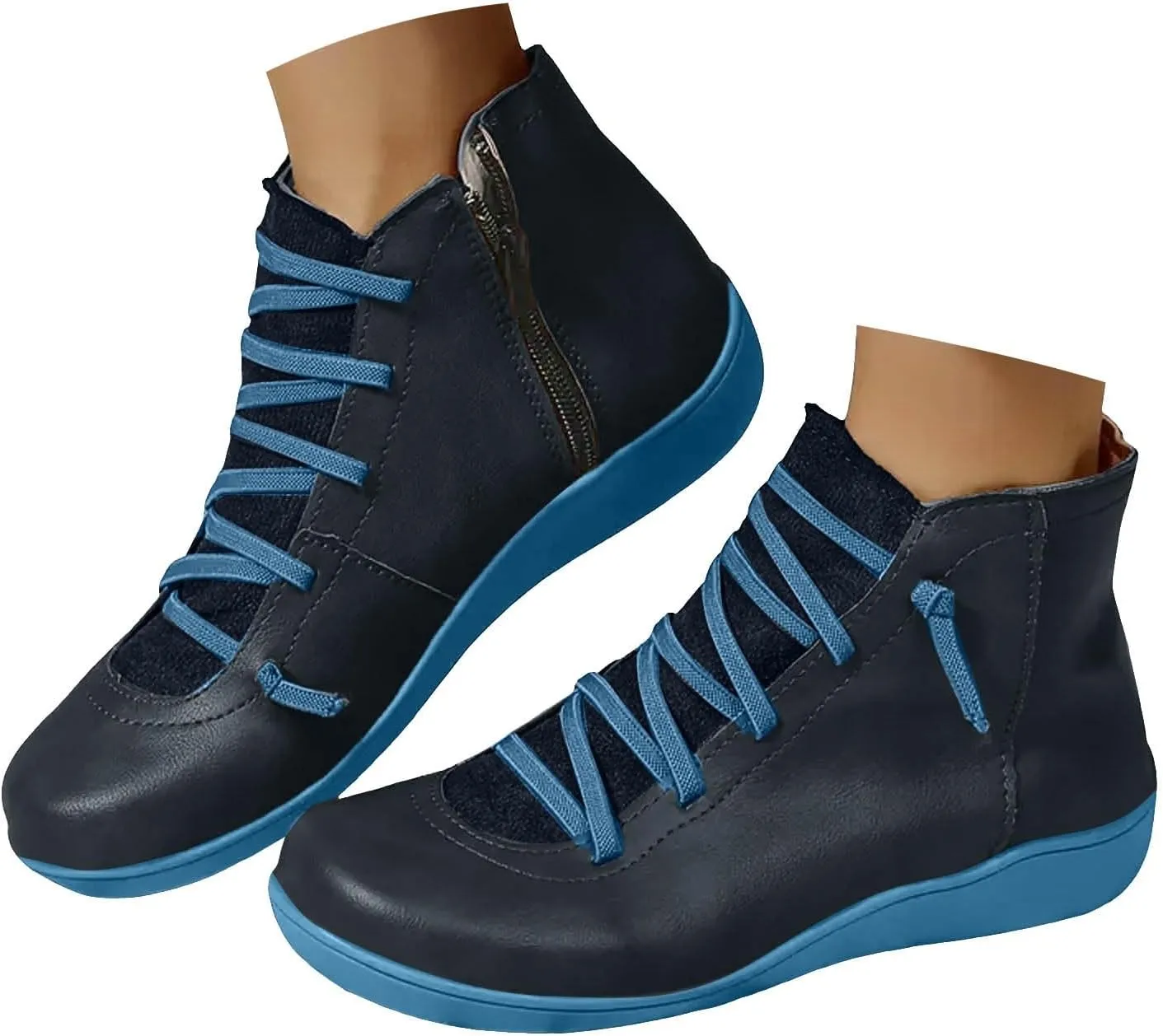 Cathalem Ankle Boots for Women, Womens Arch Support Low Heel Fashion Lace Up Zipper Booties Casual Walking Short Booties
