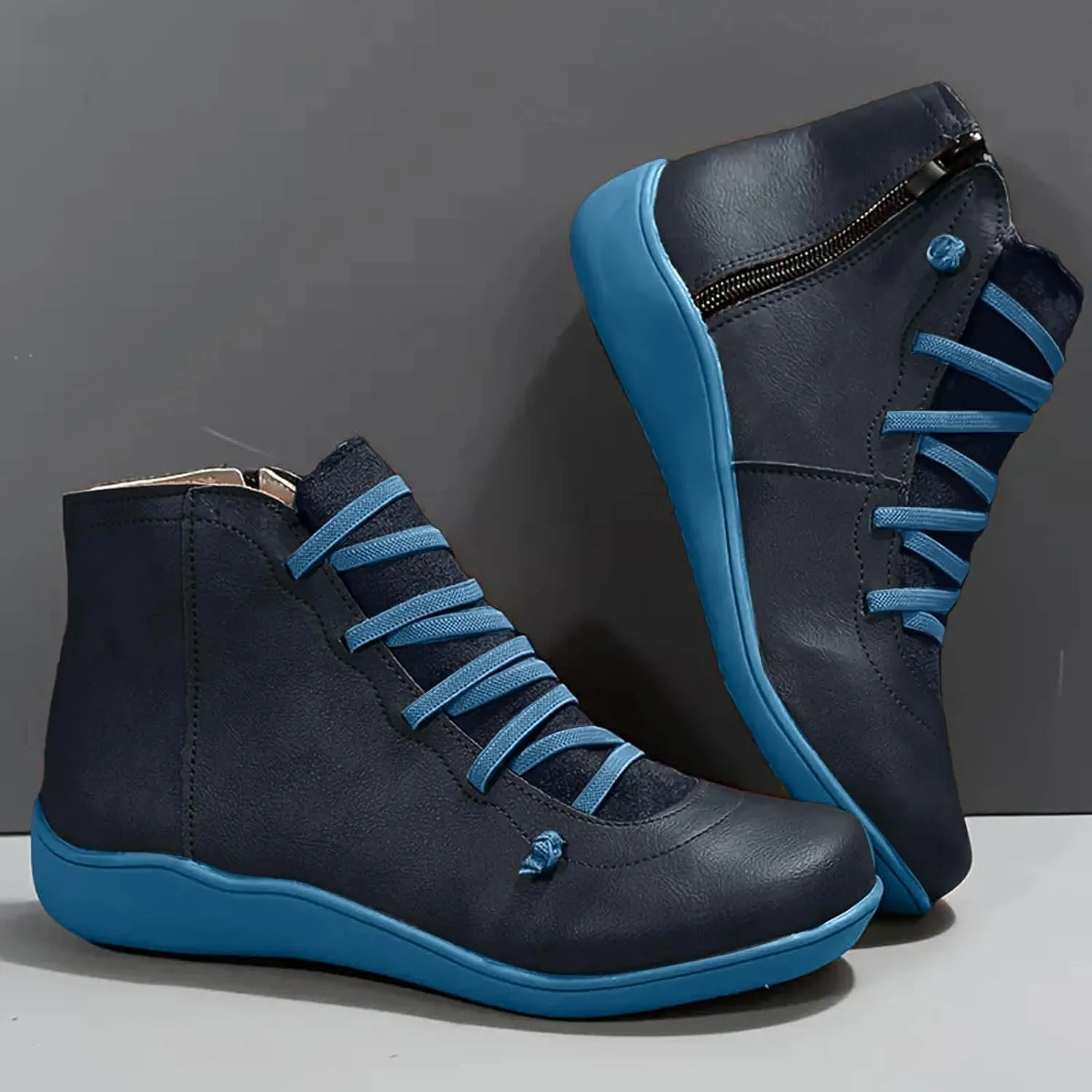 Cathalem Ankle Boots for Women, Womens Arch Support Low Heel Fashion Lace Up Zipper Booties Casual Walking Short Booties