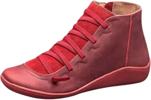 Cathalem Boots for Women Orthopedic Ankle Boots Arch Support Leather Comfortable Side Zip Wedge Booties Fall Boots Women