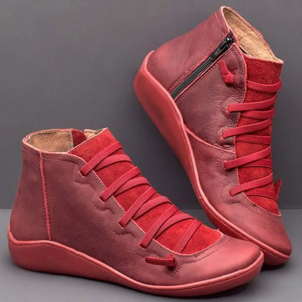 Cathalem Boots for Women Orthopedic Ankle Boots Arch Support Leather Comfortable Side Zip Wedge Booties Fall Boots Women