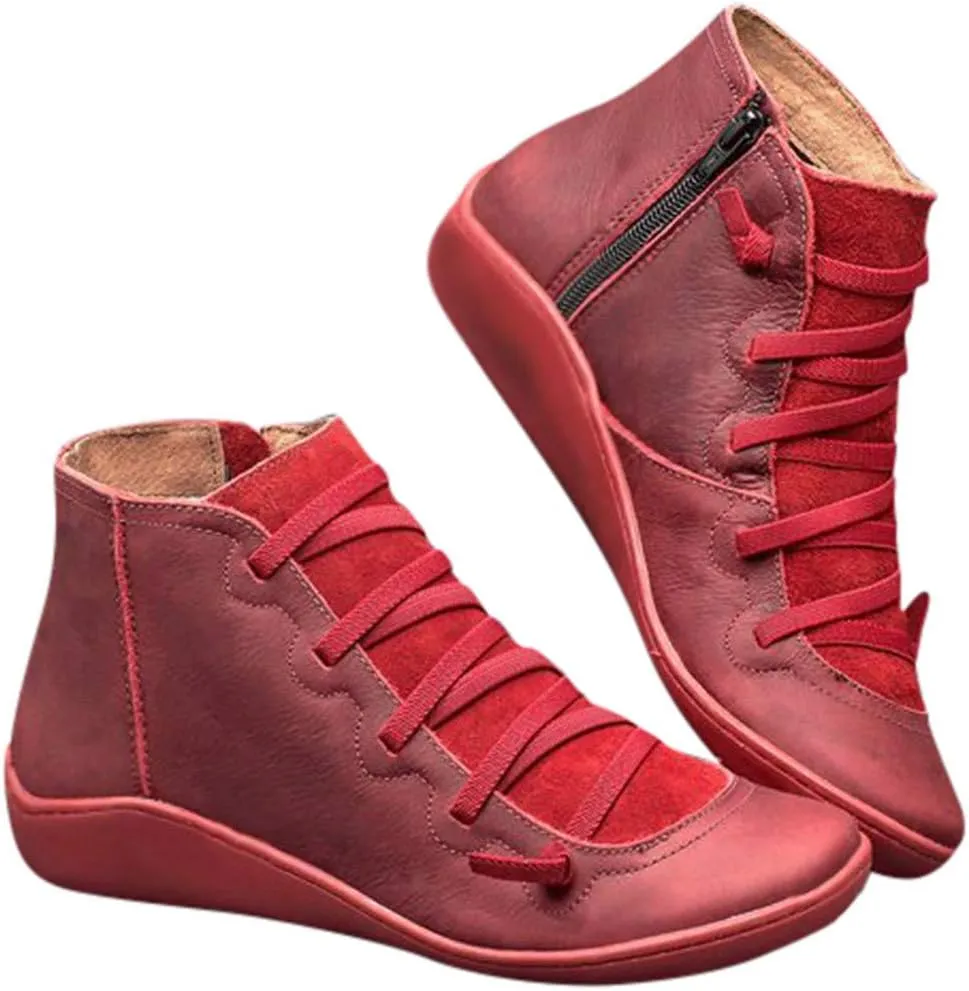 Cathalem Boots for Women Orthopedic Ankle Boots Arch Support Leather Comfortable Side Zip Wedge Booties Fall Boots Women