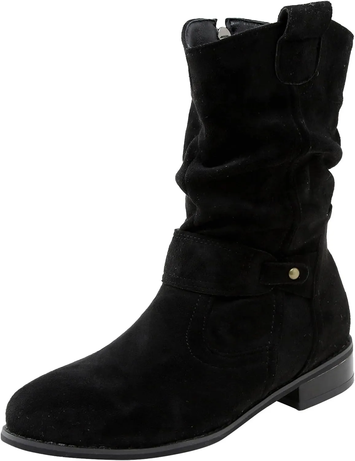 Cathalem Cowboy Boots for Women Flat Boots Wide Width Boots Mid Calf Slouchy Round Toe Suede Ankle Booties Winter Dressy Shoes