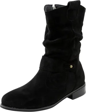 Cathalem Cowboy Boots for Women Flat Boots Wide Width Boots Mid Calf Slouchy Round Toe Suede Ankle Booties Winter Dressy Shoes