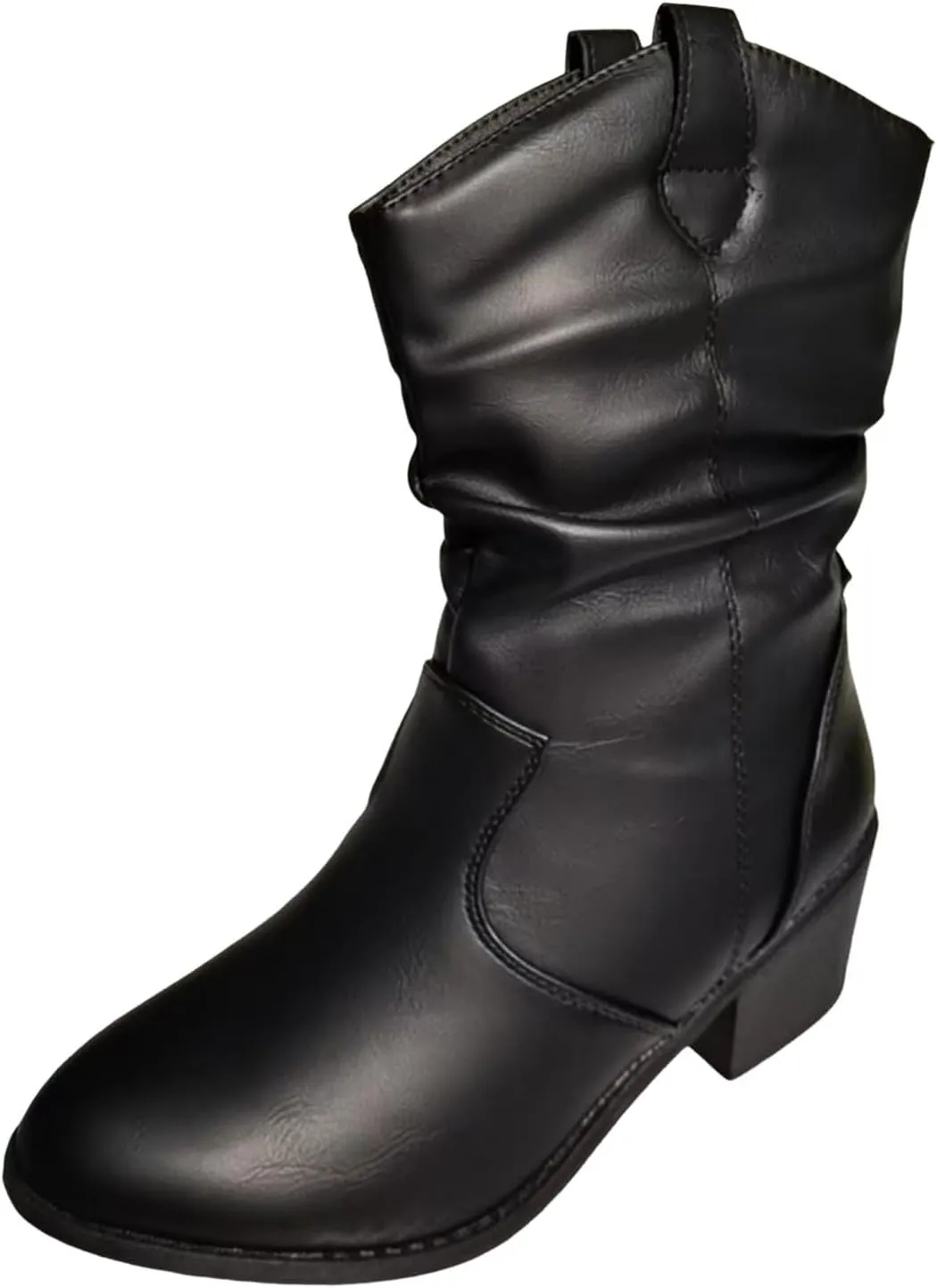 Cathalem Cowboy Boots for Women Mid Calf Modern Round toe Chunky Heel Cowgirl Ankle Boots with Pull On Tabs Country Boots