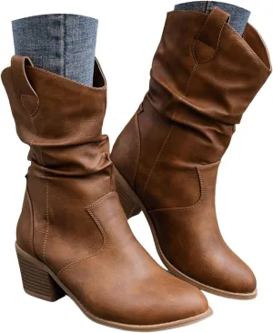 Cathalem Cowgirl Boots for Women, Cowboy Cowgirl Western Ankle Boots Low Chunky Heels Square Toe Fall Short Booties Shoes