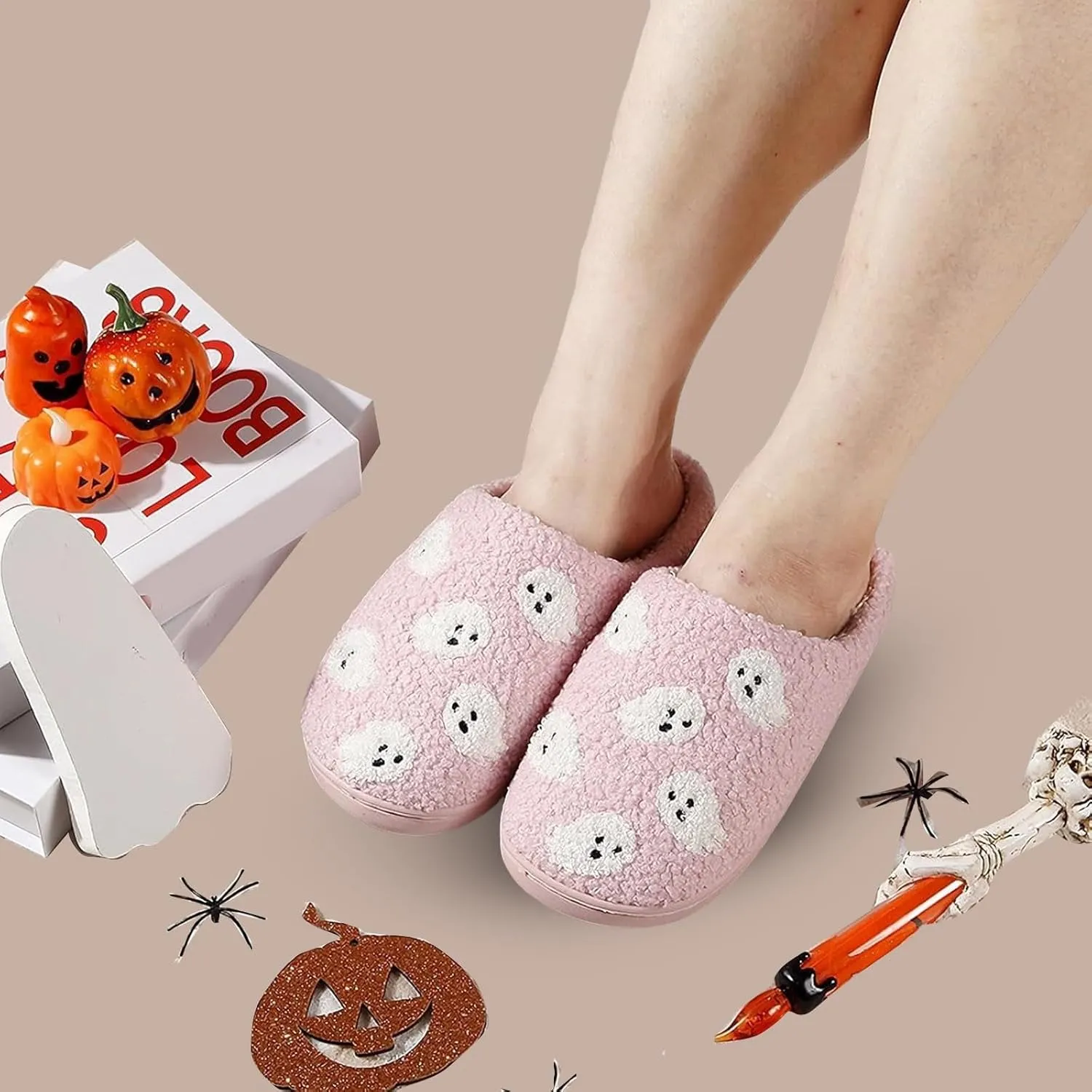 Cathalem Halloween Slippers for Women Men Soft House Slippers Cute Cozy Warm Plush Slip-On House Indoor and Outdoor Shoes