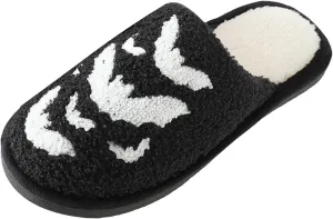 Cathalem Halloween Slippers for Women Retro Cozy Comfy Plush Warm Fur Lined House Slippers Lightweight Fuzzy Slip-on Shoes
