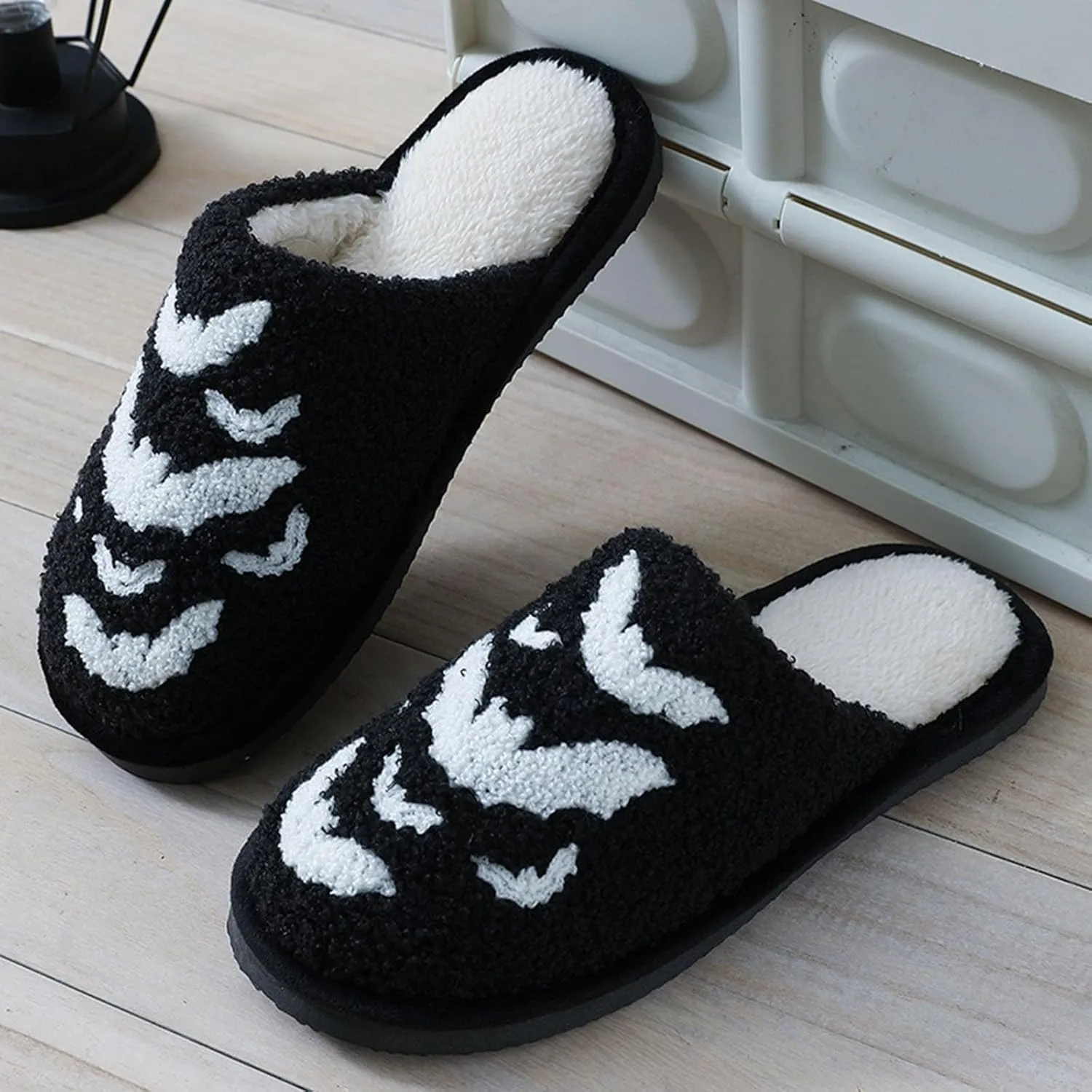 Cathalem Halloween Slippers for Women Retro Cozy Comfy Plush Warm Fur Lined House Slippers Lightweight Fuzzy Slip-on Shoes