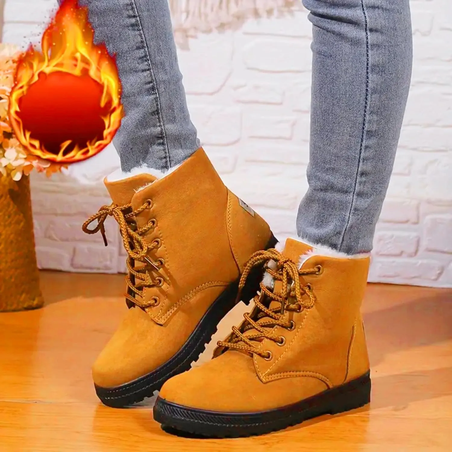 Cathalem Snow Boots for Women Lining Classic Water Resistant Anti-Slip Warm Winter Booties Slip On Short Ankle Boots
