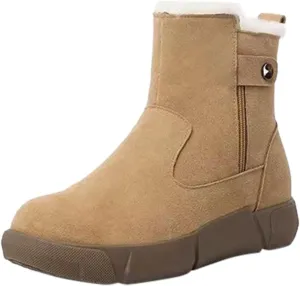 Cathalem Snow Boots Women, Women's Winter Fashion Thickened Wool Snow Boots Leather And Fleece Warm Non Slip Boots Womens