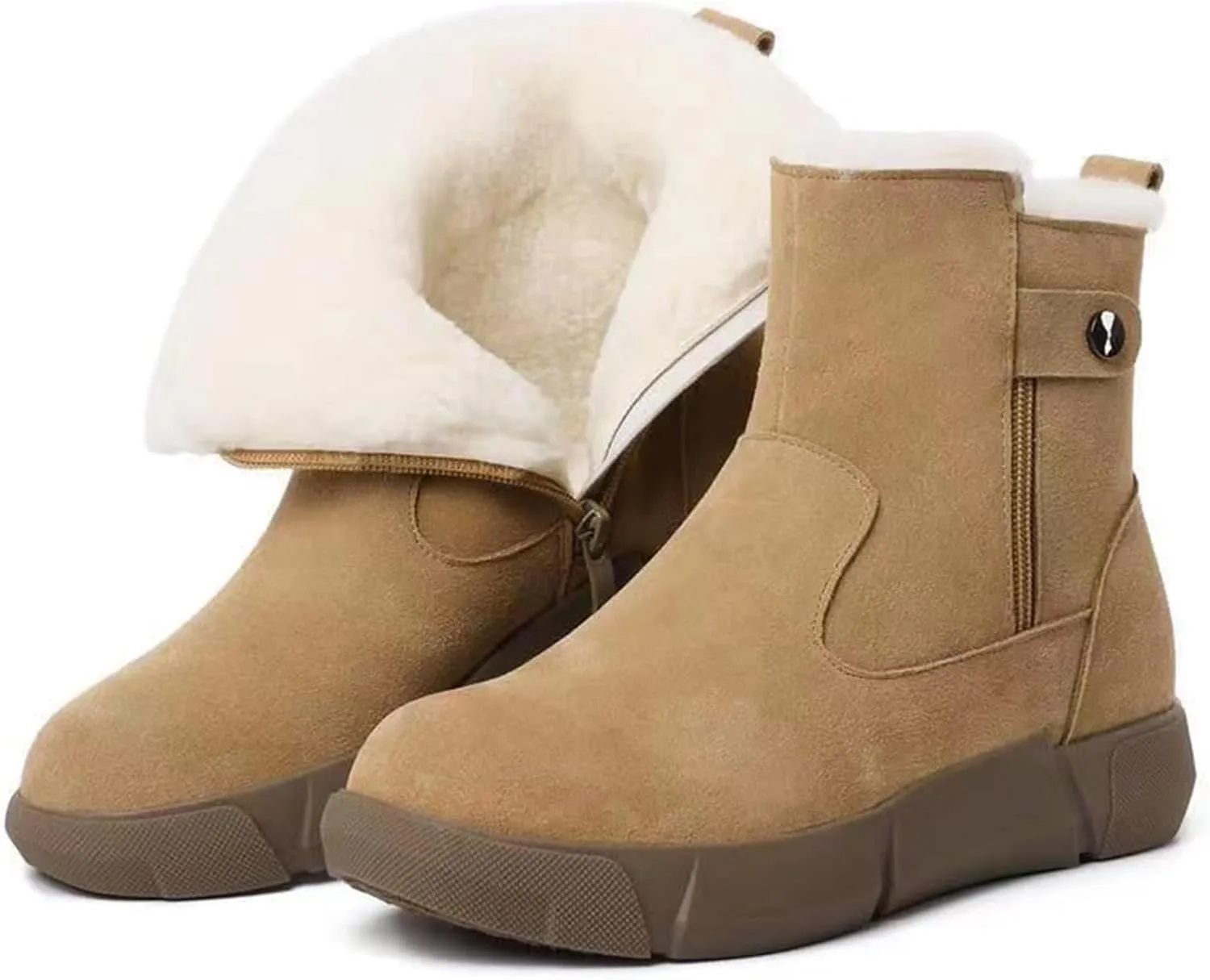 Cathalem Snow Boots Women, Women's Winter Fashion Thickened Wool Snow Boots Leather And Fleece Warm Non Slip Boots Womens