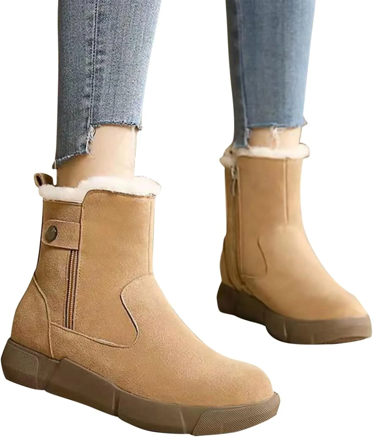 Cathalem Snow Boots Women, Women's Winter Fashion Thickened Wool Snow Boots Leather And Fleece Warm Non Slip Boots Womens