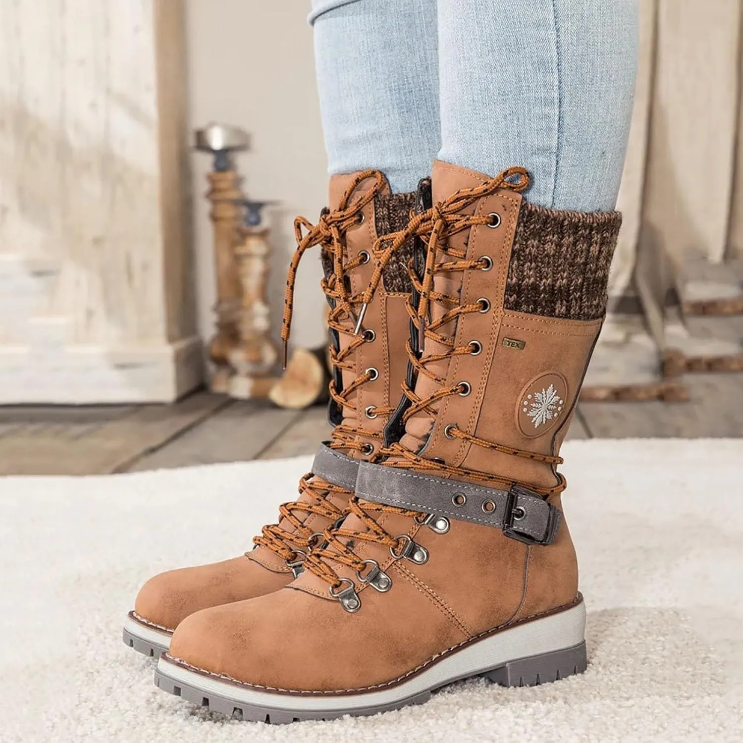 Cathalem Waterproof Winter Snow Boots for Women Insulated-Warm Fur-Lined Booties Lightweight Comfortable Casual Boots Cushion Outdoor Walking Boots Slip-Resistant Anti-Slip Leather Boots
