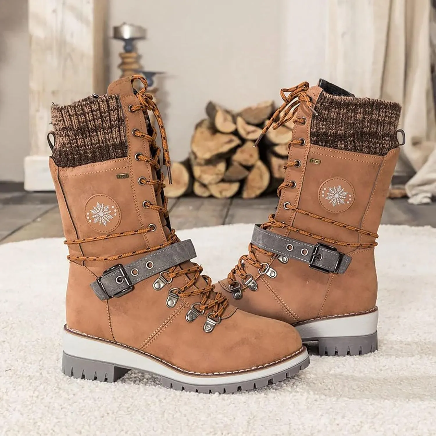 Cathalem Waterproof Winter Snow Boots for Women Insulated-Warm Fur-Lined Booties Lightweight Comfortable Casual Boots Cushion Outdoor Walking Boots Slip-Resistant Anti-Slip Leather Boots
