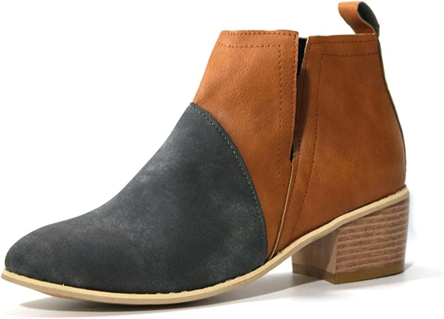 Cathalem Womens Ankle Boots, Ankle Booties for Women V Cut Slip on Ankle Boots Chunky Pointed Toe Cutout Low Heel Shoes