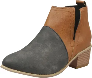 Cathalem Womens Ankle Boots, Ankle Booties for Women V Cut Slip on Ankle Boots Chunky Pointed Toe Cutout Low Heel Shoes