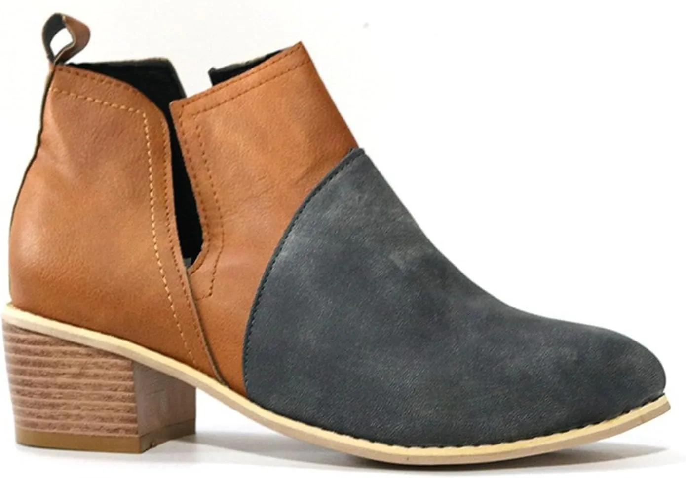 Cathalem Womens Ankle Boots, Ankle Booties for Women V Cut Slip on Ankle Boots Chunky Pointed Toe Cutout Low Heel Shoes