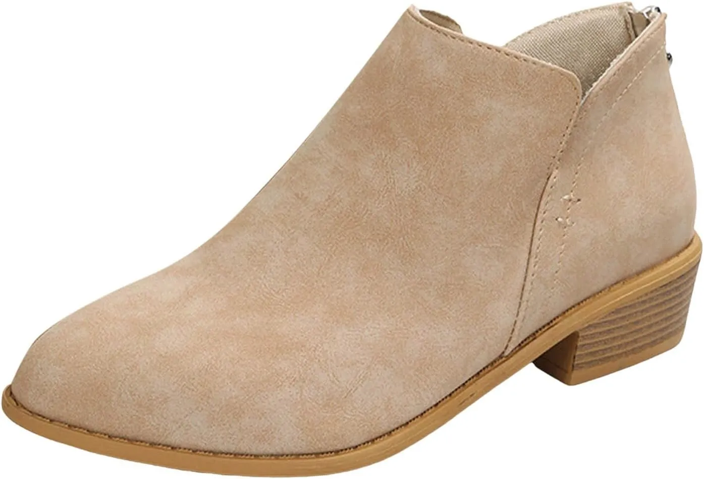 Cathalem Women's Ankle Boots Chunky Cutout Heel Pointed Toe Short Booties Shoes Ankle Booties Vintage Slip On Flat Short Boots Ladies Fashion Low Heel Boot Womens Casual Shoes
