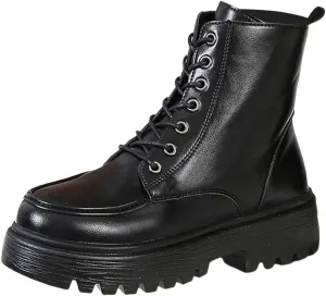 Cathalem Women's Combat Boots Ankle Boots Classic Low Heel Womens Motorcycle Boots Zippers Lace up Combat Booties for Women