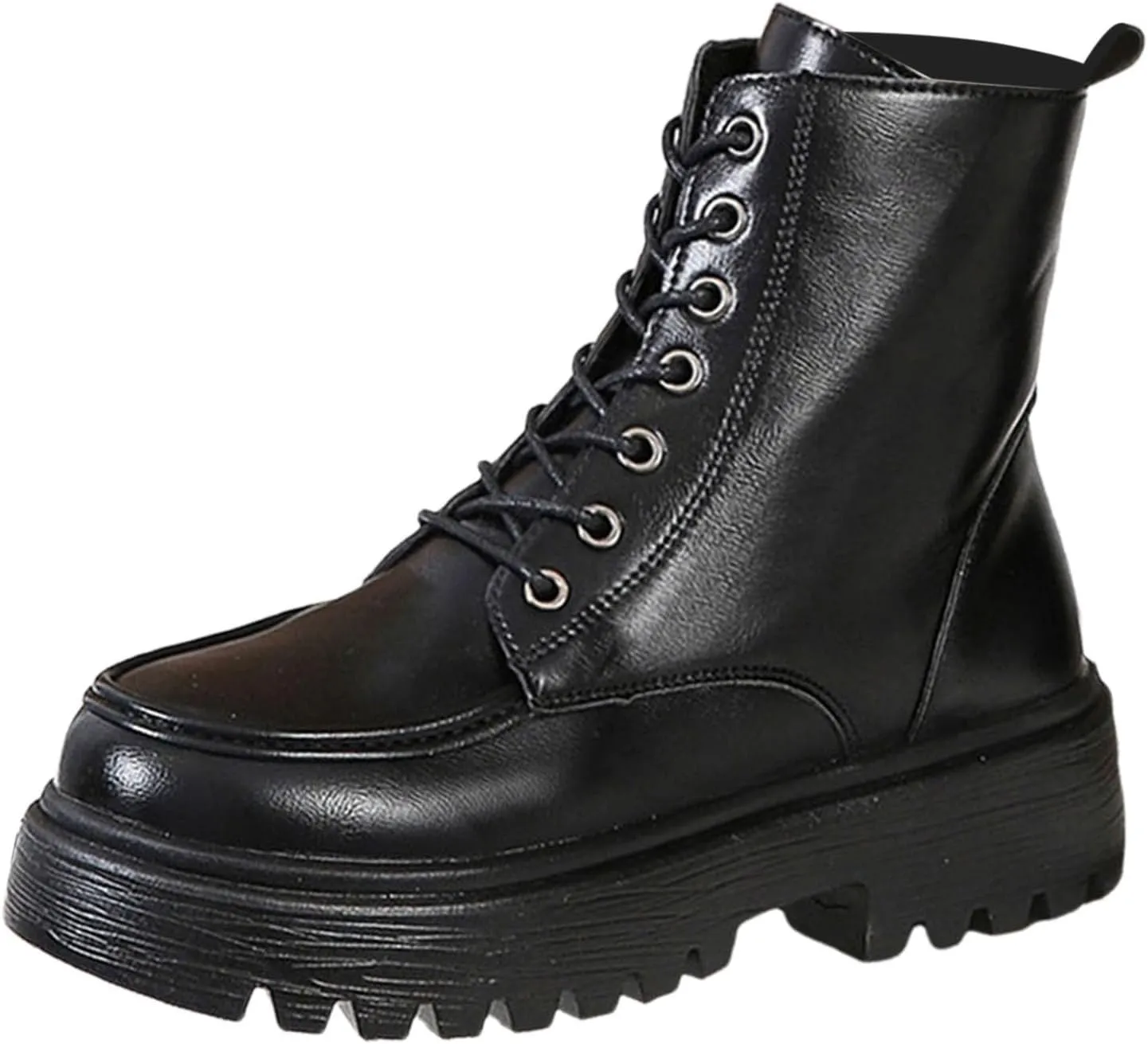 Cathalem Women's Combat Boots Ankle Boots Classic Low Heel Womens Motorcycle Boots Zippers Lace up Combat Booties for Women