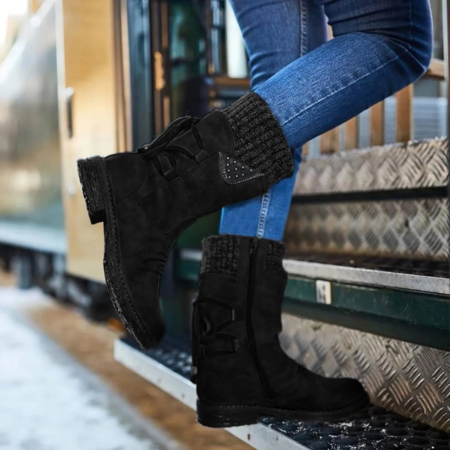 Cathalem Women's Snow Winter Boots Mid Calf Warm Faux Fur Lined Lace Up Anti-slip Outdoor Boots Women's Snow Boots