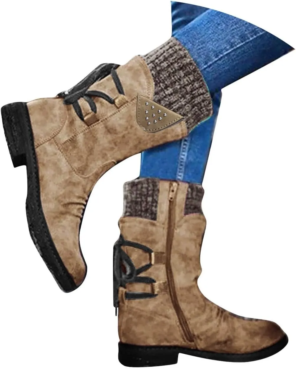 Cathalem Women's Snow Winter Boots Mid Calf Warm Faux Fur Lined Lace Up Anti-slip Outdoor Boots Women's Snow Boots