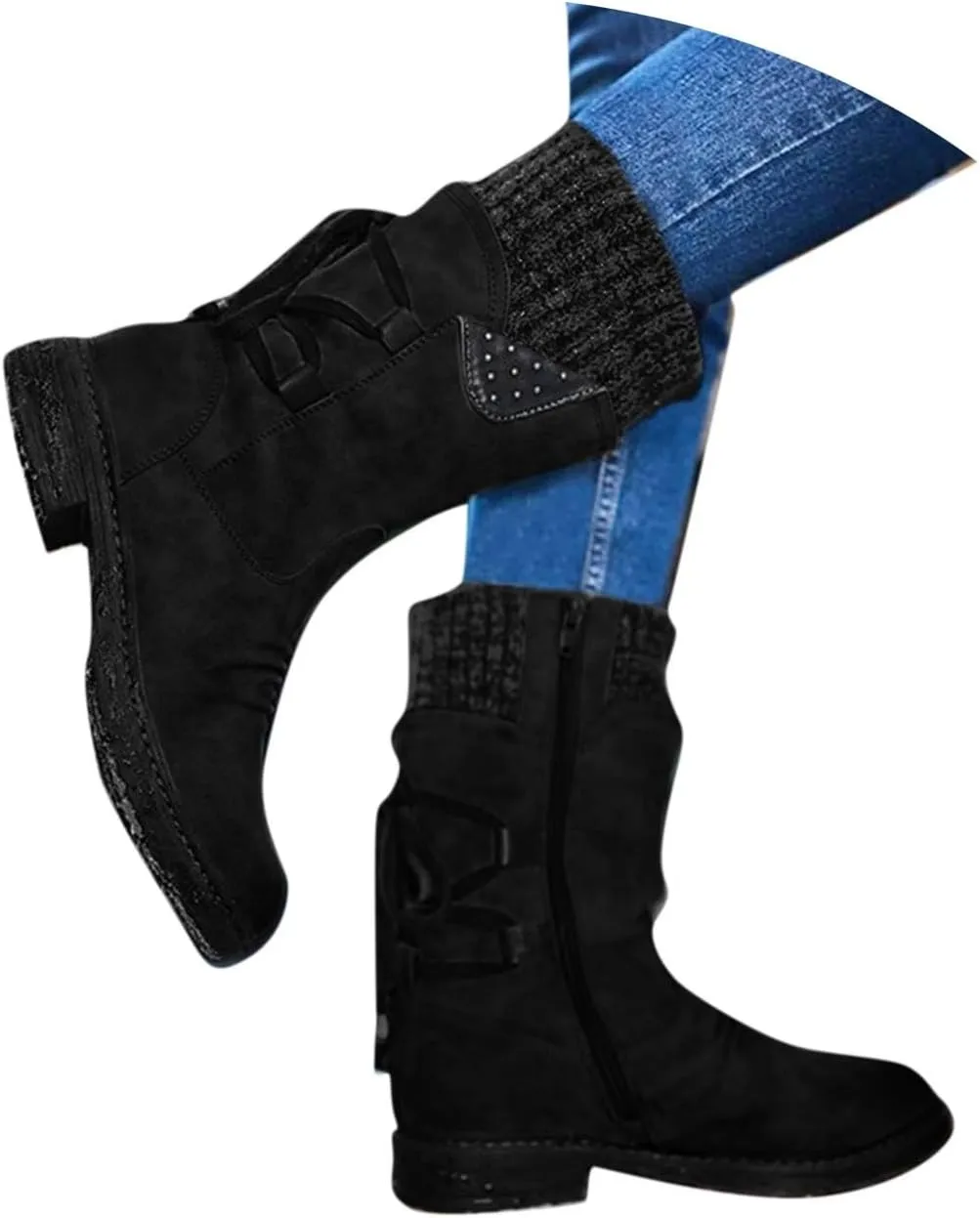 Cathalem Women's Snow Winter Boots Mid Calf Warm Faux Fur Lined Lace Up Anti-slip Outdoor Boots Women's Snow Boots