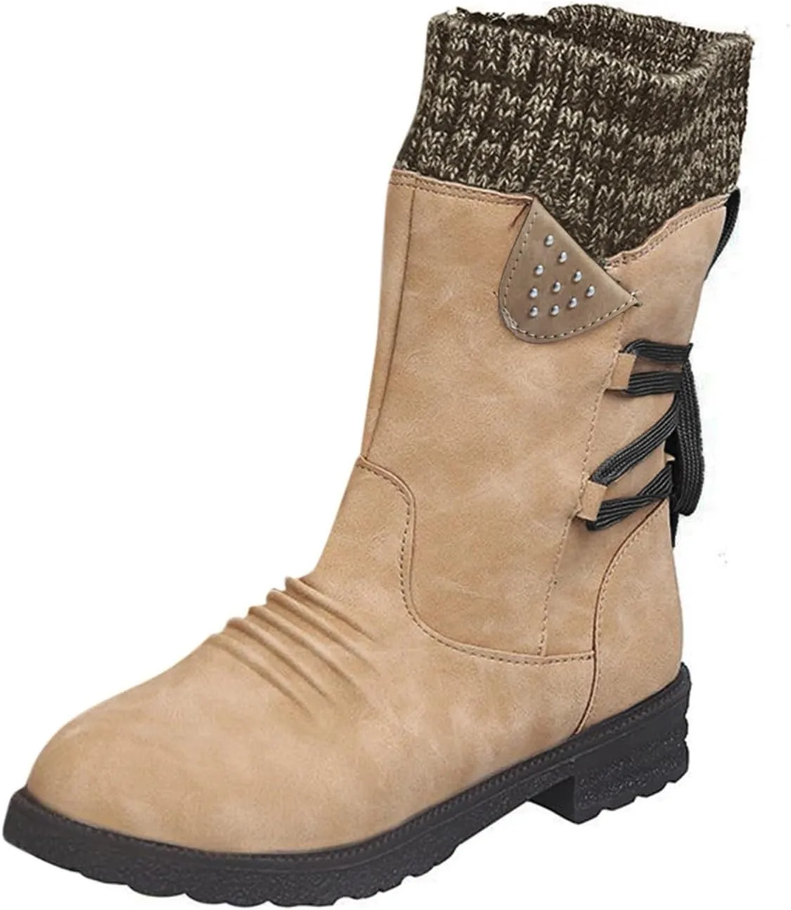 Cathalem Women's Snow Winter Boots Mid Calf Warm Faux Fur Lined Lace Up Anti-slip Outdoor Boots Women's Snow Boots