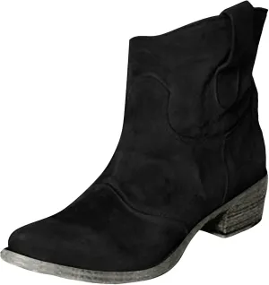 Cathalem Women's Western Cowboy Ankle Boots Low Heel Mid Calf Cowgirl Boots Slip On Round Toe Chunky Heel Fashion Retro Classic Boots Suede Back Zipper Fall Short Ankle Booties