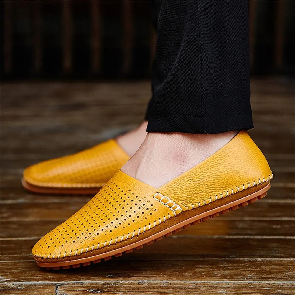 ChicWind Men's Slip On Sneakers Breathable Leather Driving Walking Shoes