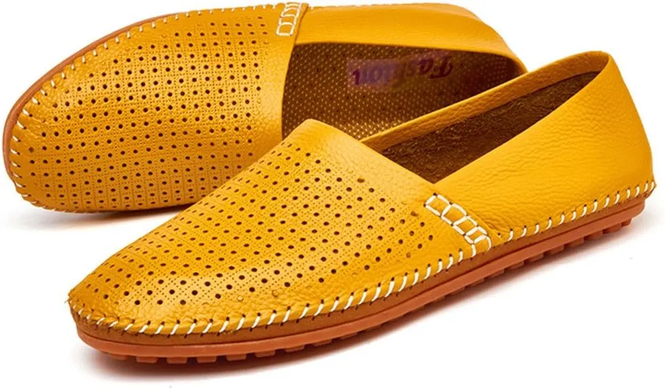 ChicWind Men's Slip On Sneakers Breathable Leather Driving Walking Shoes