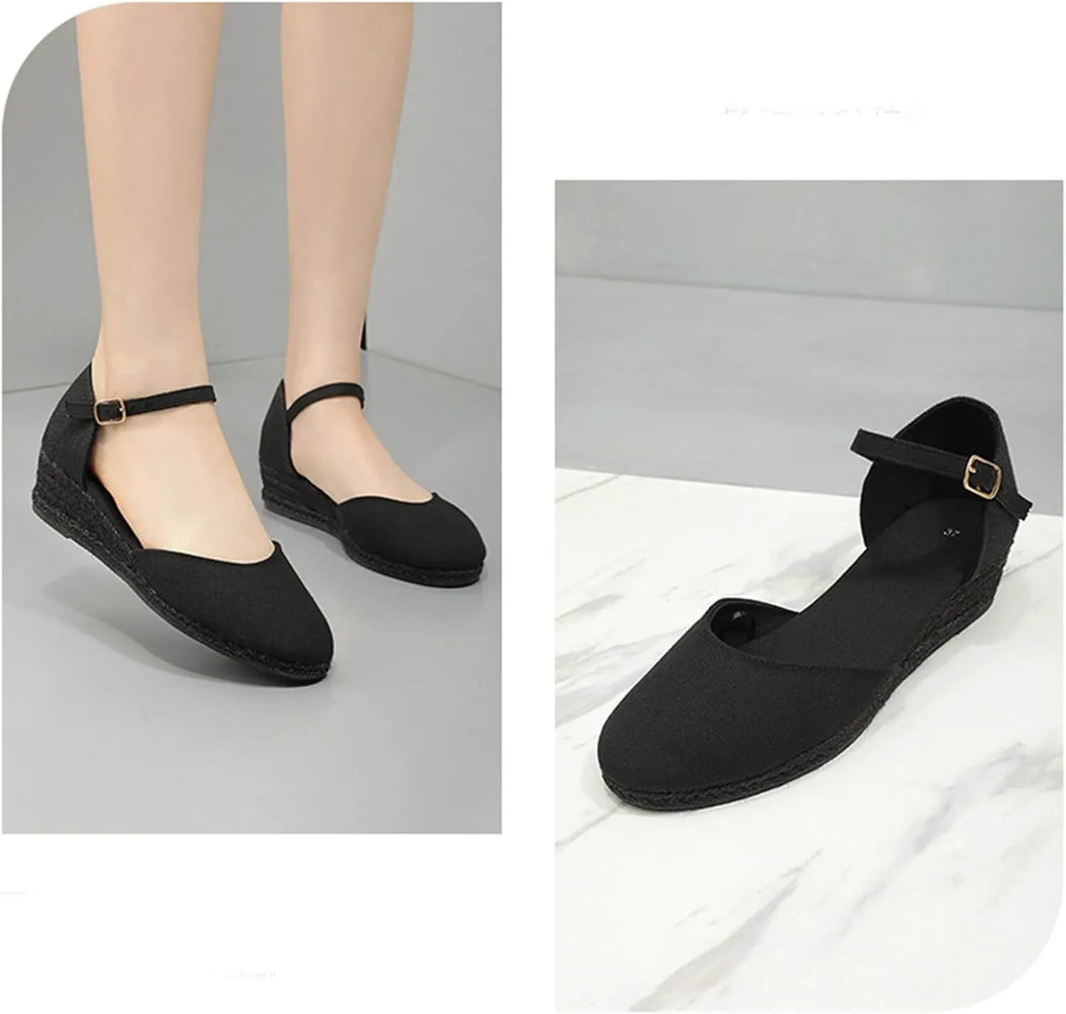 Closed Toe Sandals Women,Closed Wedges,Wedges Heels Espadrilles Wedge,Canvas Ankle Strap Shoes Platform Heel Buckle Dressy Wedge Heeled Ladies Comfortable Summer Beach Wedding