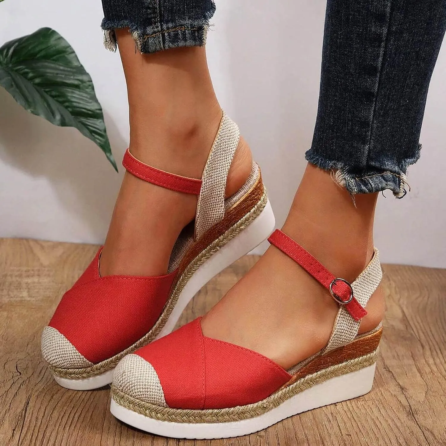 Comfortable Vacation Slingback Court Wedges For Women Canvas Espadrille Wedge Shoes Leopard Shoes Women