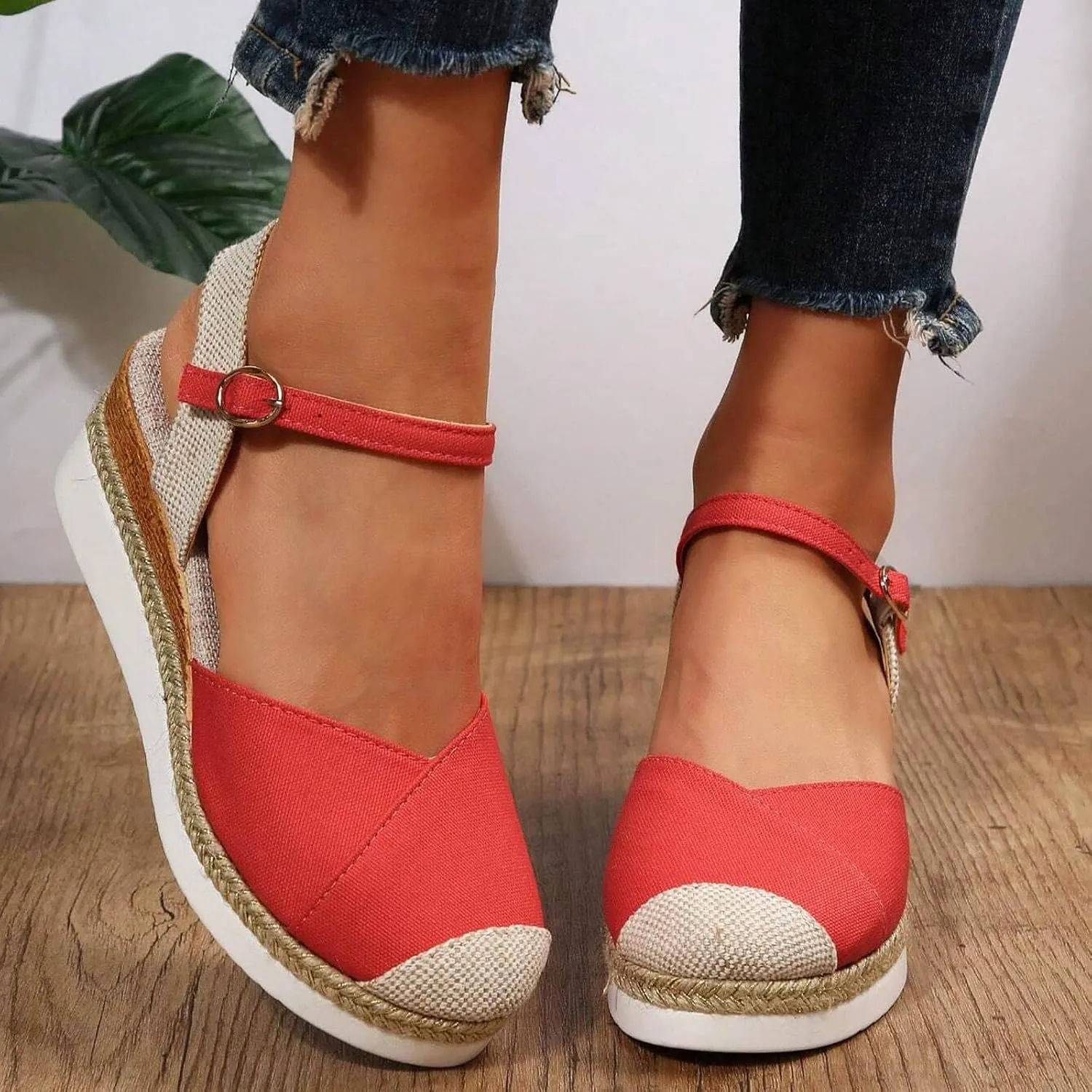 Comfortable Vacation Slingback Court Wedges For Women Canvas Espadrille Wedge Shoes Leopard Shoes Women