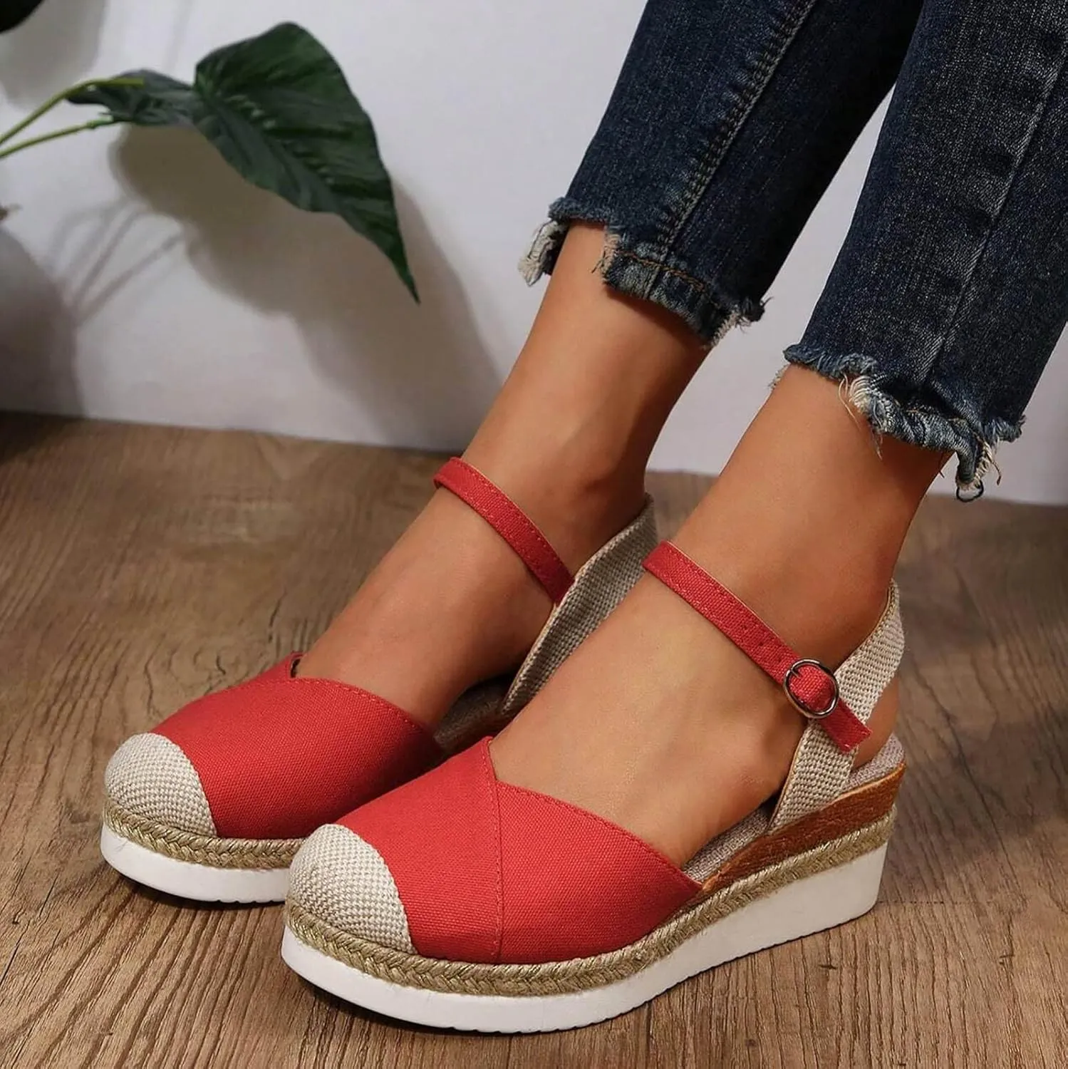 Comfortable Vacation Slingback Court Wedges For Women Canvas Espadrille Wedge Shoes Leopard Shoes Women