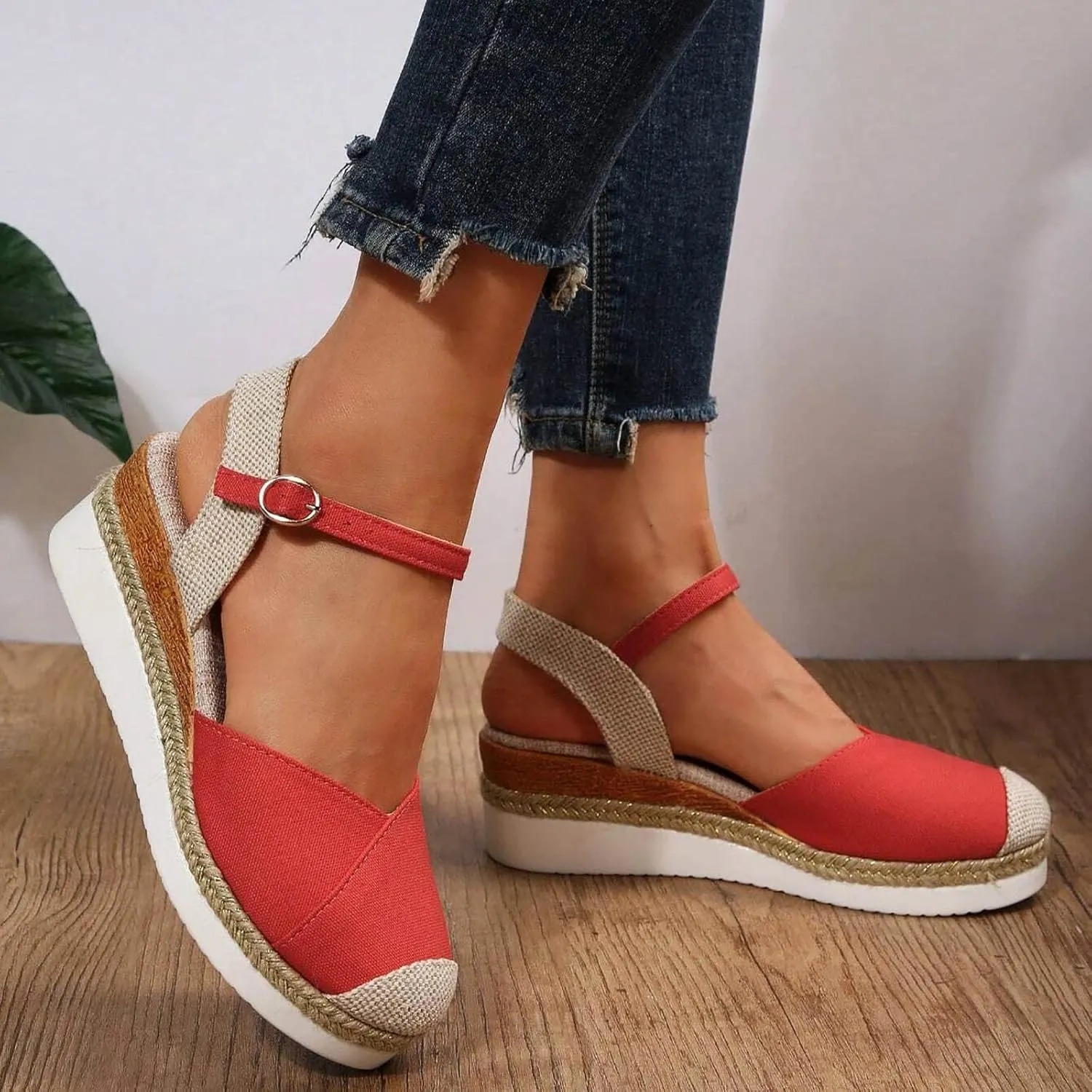 Comfortable Vacation Slingback Court Wedges For Women Canvas Espadrille Wedge Shoes Leopard Shoes Women