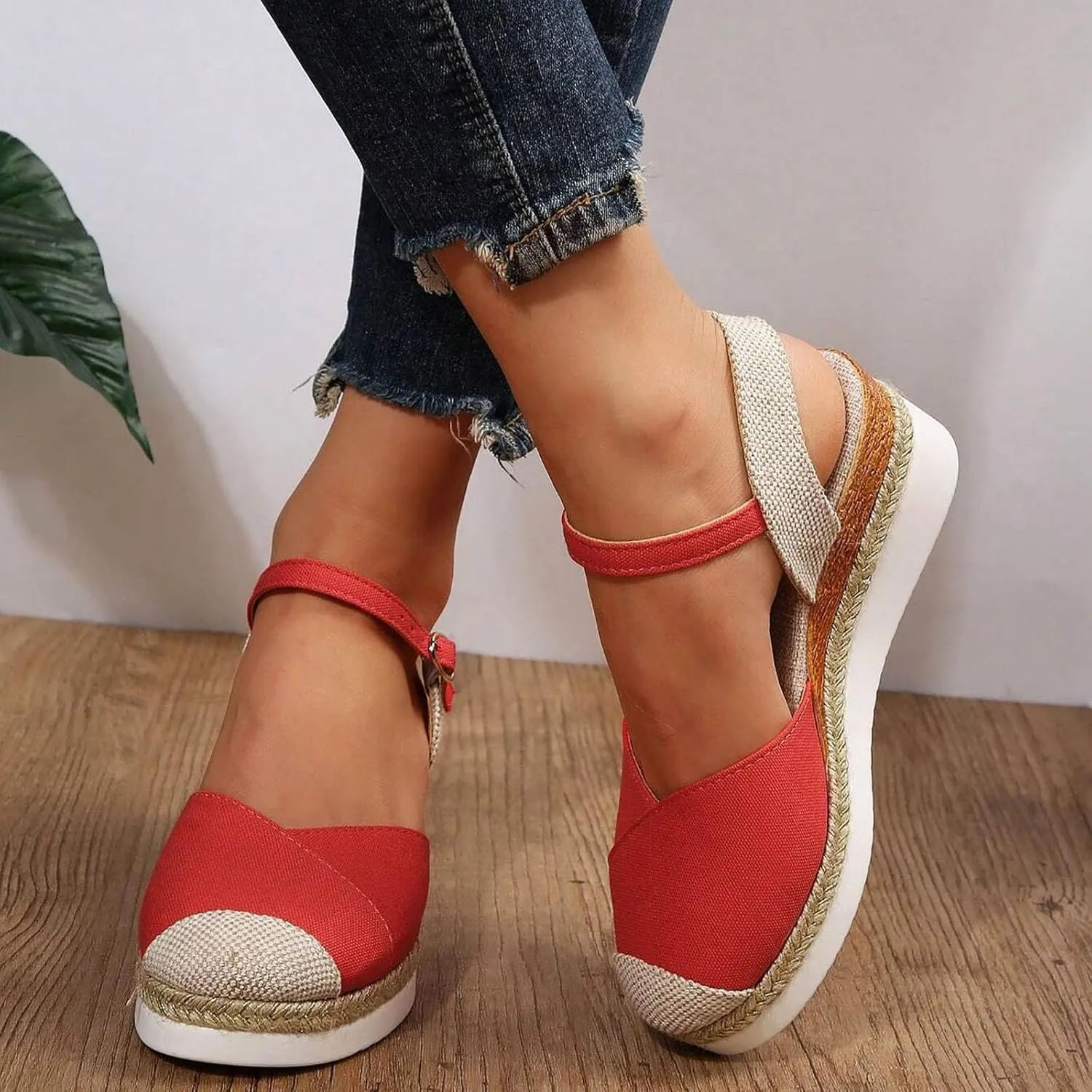 Comfortable Vacation Slingback Court Wedges For Women Canvas Espadrille Wedge Shoes Leopard Shoes Women