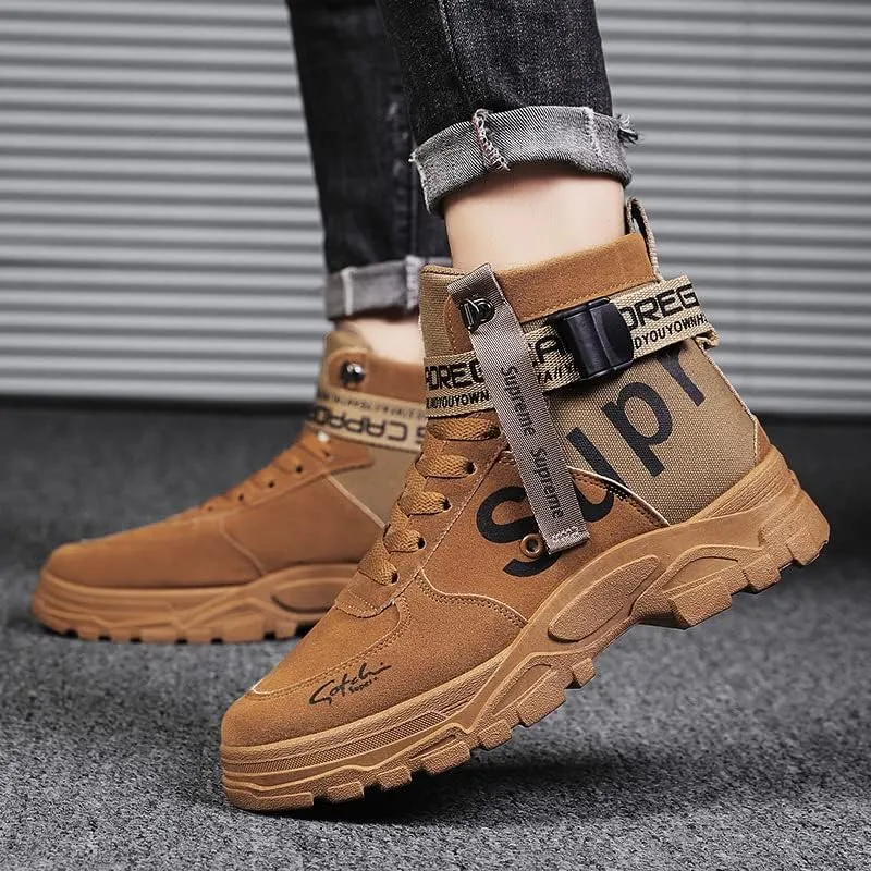 Comfy and Breathable High Top PU Leather Boots for Men's Outdoor Activities