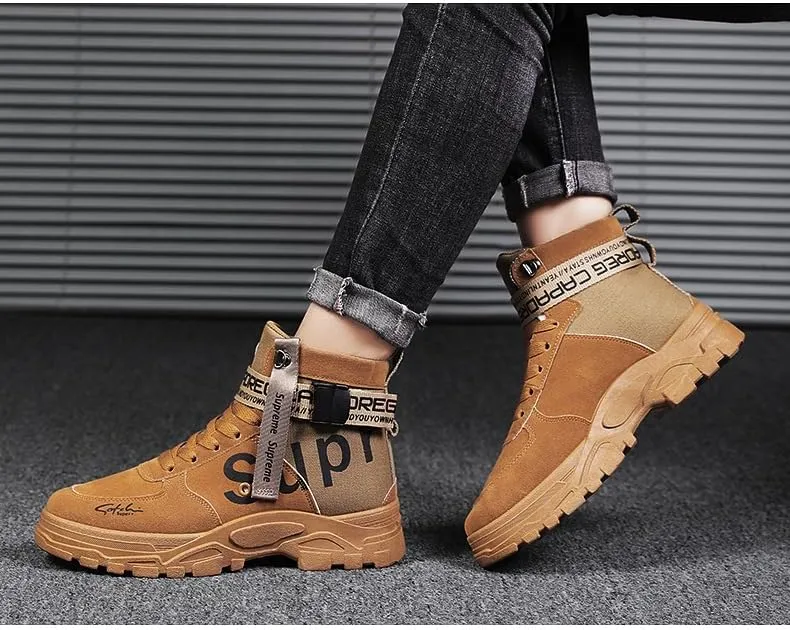 Comfy and Breathable High Top PU Leather Boots for Men's Outdoor Activities