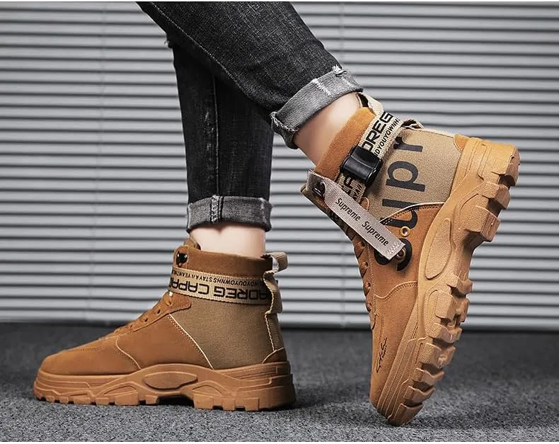 Comfy and Breathable High Top PU Leather Boots for Men's Outdoor Activities