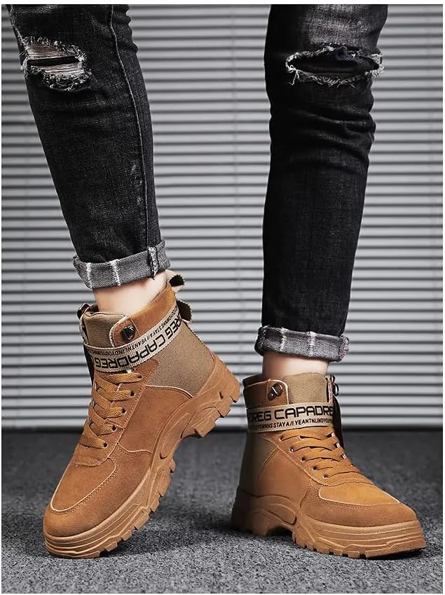 Comfy and Breathable High Top PU Leather Boots for Men's Outdoor Activities