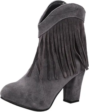 Cowboy Boots for Women Flat Womens Ruffled Ankle Boots Low Chunky Block Stacked Heel Boots Slip On Pointed Toe Western Shoes 52