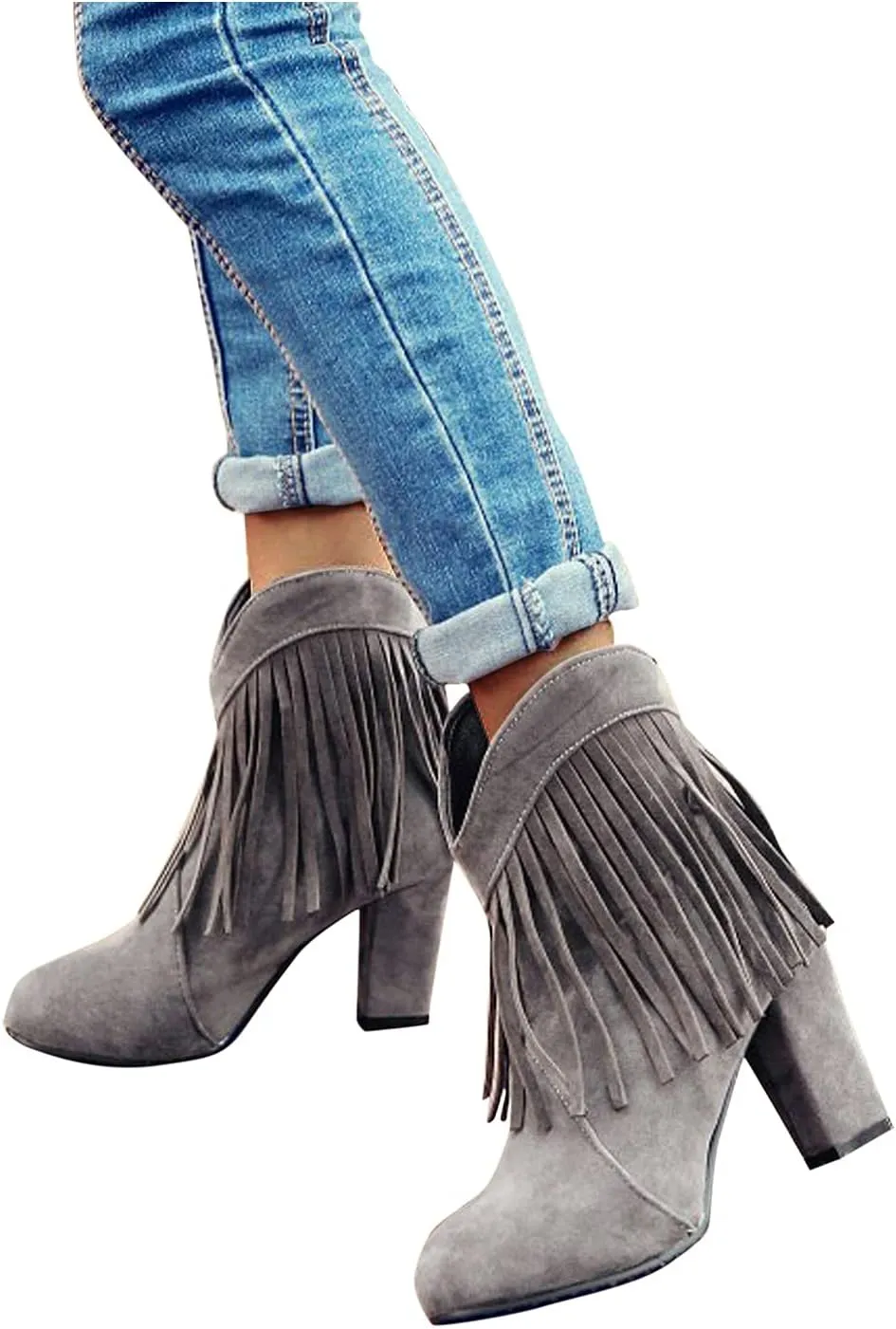 Cowboy Boots for Women Flat Womens Ruffled Ankle Boots Low Chunky Block Stacked Heel Boots Slip On Pointed Toe Western Shoes 52